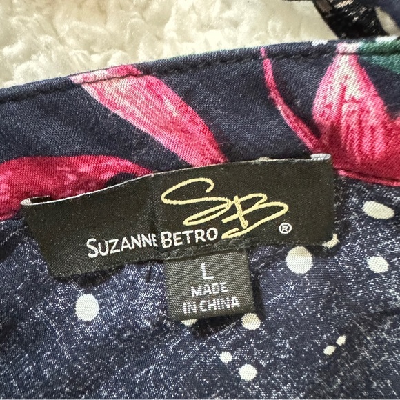 Suzanne Betro Navy Blue Floral Midi Dress Sz L - Picture 8 of 10